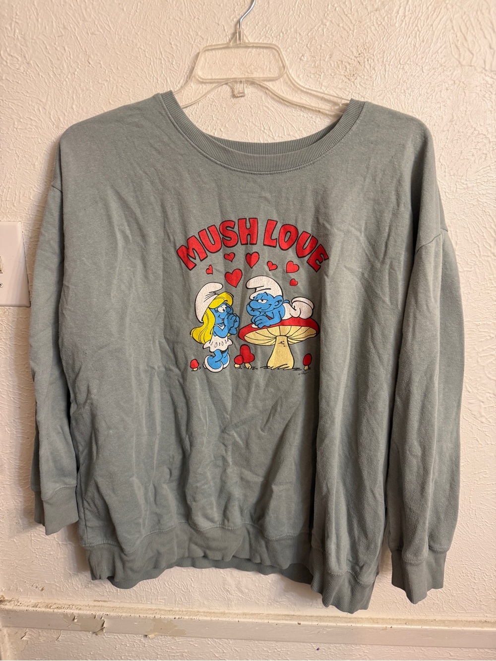 Mush Love The Smurfs Graphic Crewneck Sweatshirt - Sage Green